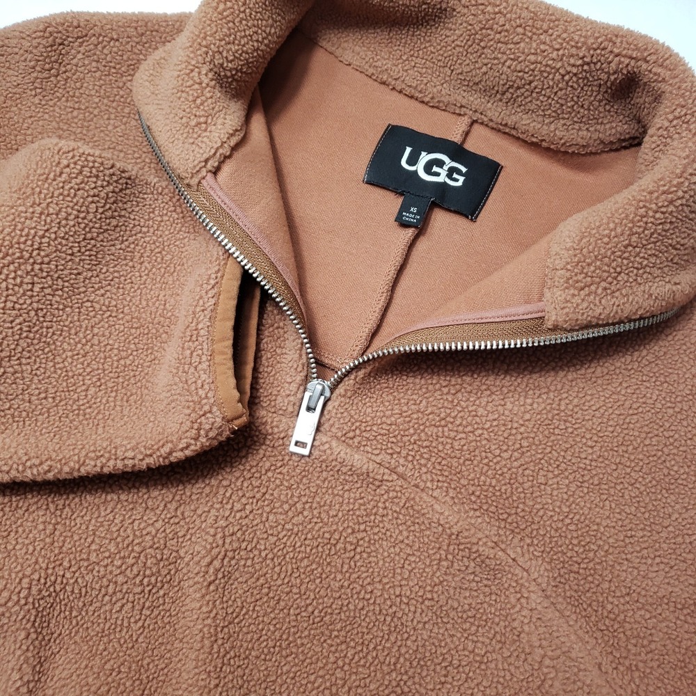 UGG size XS Adeline Sherpa Quarter Zip‎ Pullover Fleece Jacket Cedar Bark Brown - Picture 8 of 11